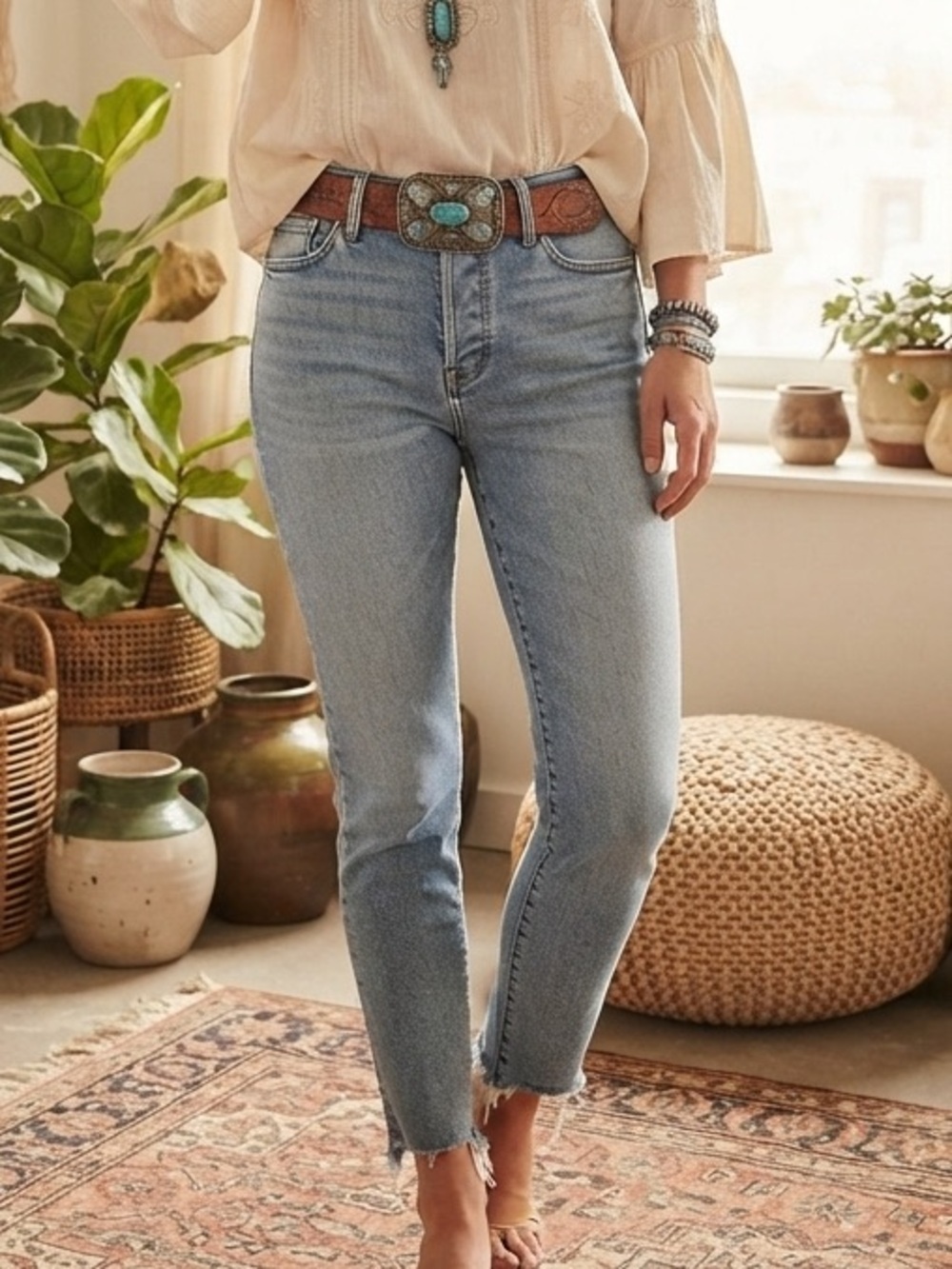 DRIFTWOOD Light Blue High-Rise Cropped Straight Jeans